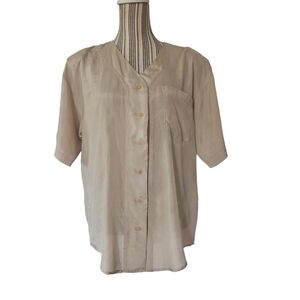 MWC Women Vintage Rear %100 Silk Blouse Size M Button Up Short sleeve
